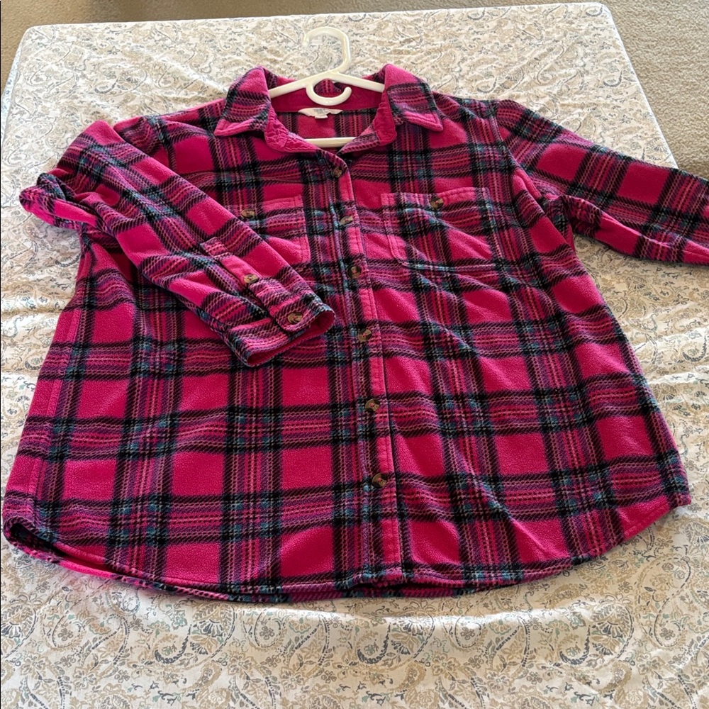 Time and Tru Hot Pink Plaid Button-Front Shirt